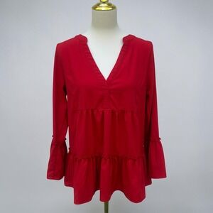 Pomander Place Tuckernuck Kenzo Tiered Ruffle Blouse Top M Red V-Neck Peplum
